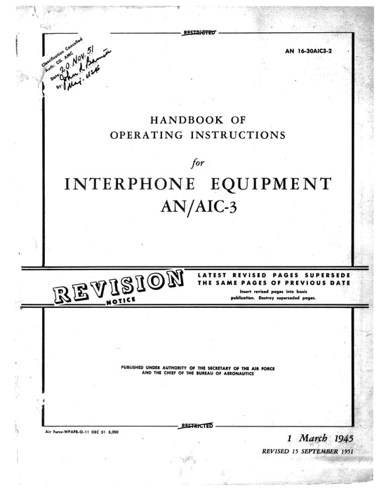 Interphone Equipment AN/AIC-3 Handbook of Operating Instructions 1945 AN 16-30AIC3-2