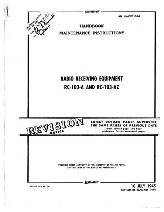 Radio Receiving Equipment RC-103-A and RC-103-AZ Maintenance Instructions AN 16-40RC103-2