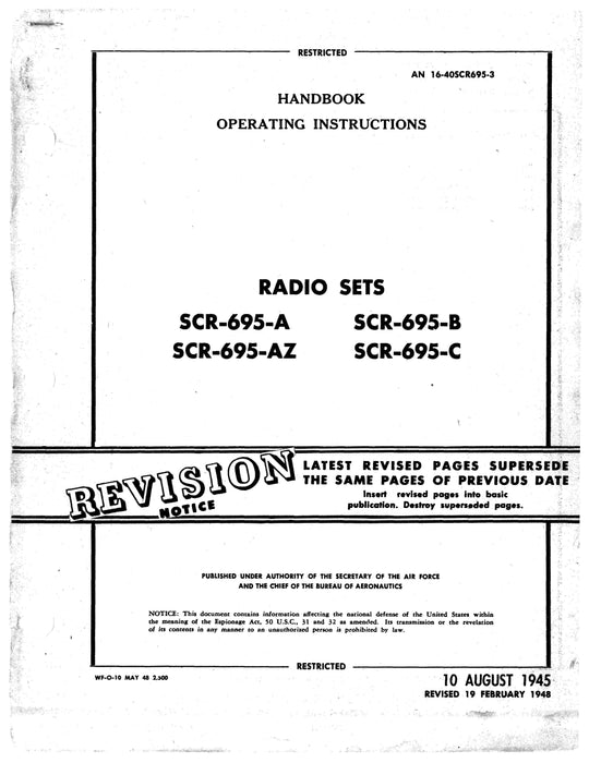 Radio Sets SCR-695-A, -AZ, -B, -C Operating Instructions AN 16-40SCR695-3