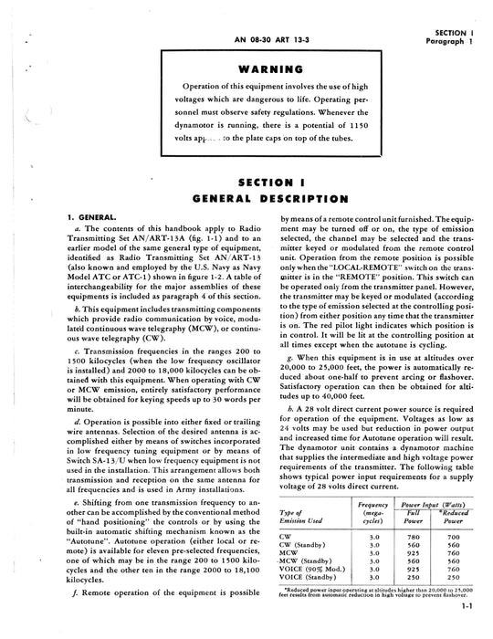 Radio Transmitting Sets AN/ART-13, -13A, ATC, ATC-1 Operating Instructions AN 16-30ART13-3