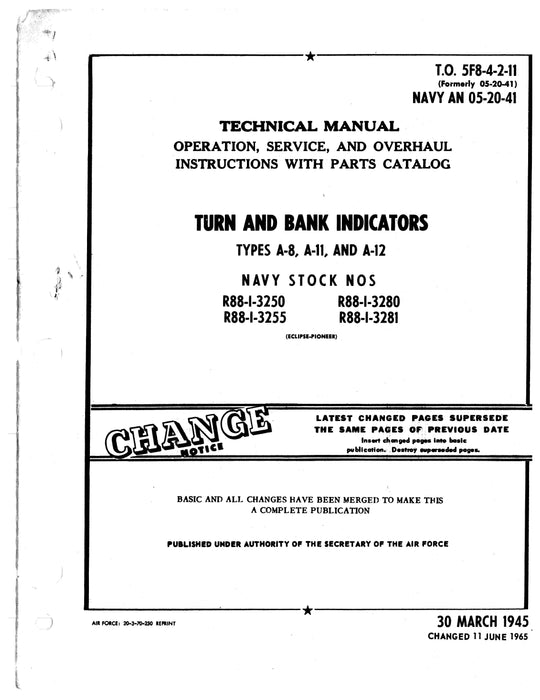 Eclipse-Pioneer Turn and Bank Indicators A-8, A-11, A-12 Service, Overhaul, Parts 5F8-4-2-11