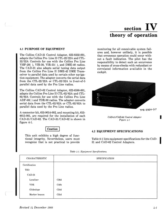 Collins CAD-31 & CAD-62 Control Adapters Instruction Book (Repair Manual) 523-0773216-00411A