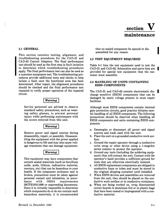 Collins CAD-31 & CAD-62 Control Adapters Instruction Book (Repair Manual) 523-0773216-00411A