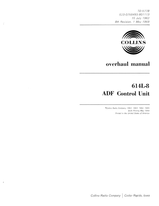 Collins 614L-8 ADF Control Unit Overhaul Manual 523-0755493-801113