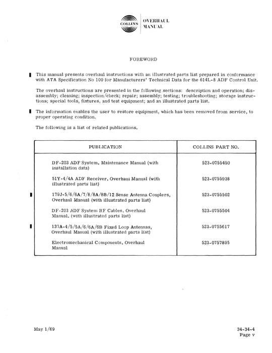 Collins 614L-8 ADF Control Unit Overhaul Manual 523-0755493-801113