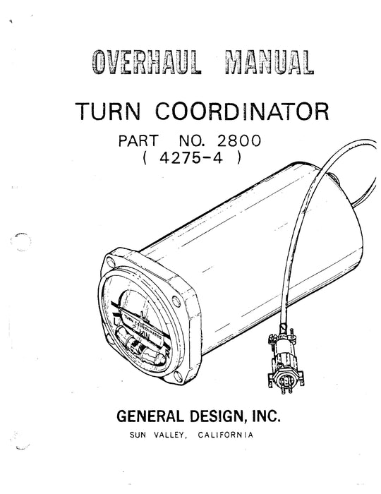General Design Turn Coordinator Part No 2800 (4275-4) Overhaul Manual