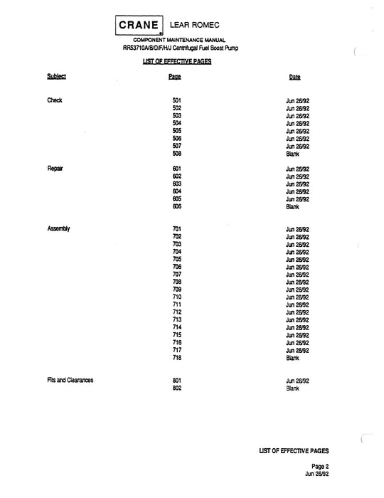 Lear Romec Centrifugal Fuel Boost Pump RR53710A, B, D, F, H, J Component Maintenance Manual
