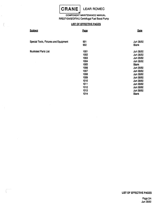 Lear Romec Centrifugal Fuel Boost Pump RR53710A, B, D, F, H, J Component Maintenance Manual