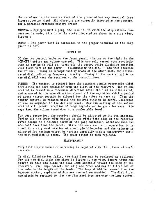 RCA Model 10-72072 Stinson Aircraft Receiver Instructions