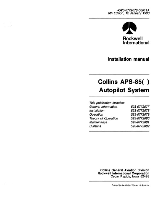 Collins APS-85( ) Autopilot Installation Manual 523-0772076-00611A
