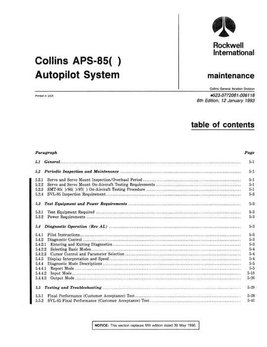Collins APS-85( ) Autopilot Installation Manual 523-0772076-00611A