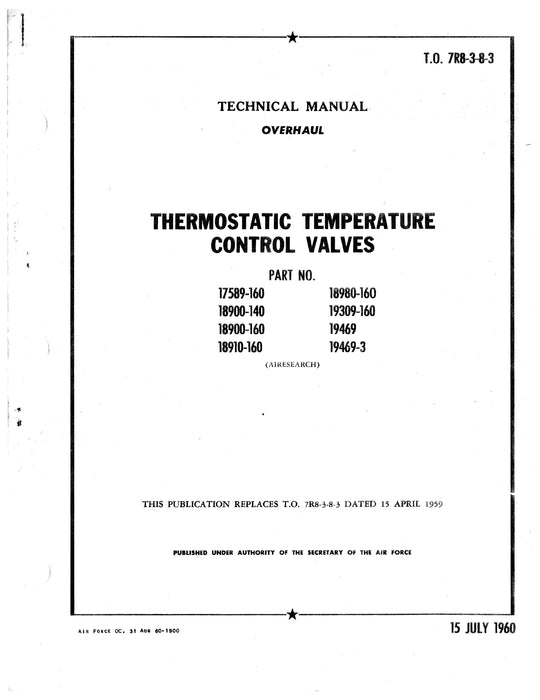 Garrett Airesearch Thermostatic Temperature Control Valves Overhaul Manual T.O. 7R8-3-8-3