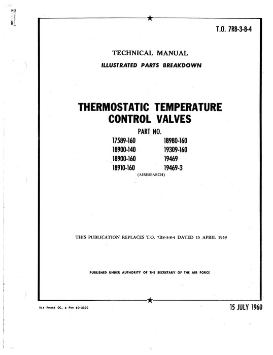 Garrett Airesearch Thermostatic Temperature Control Valves Illustrated Parts T.O. 7R8-3-8-4