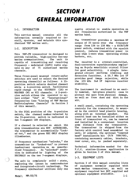 Genave M.M.-55/75 VHF FM Communications Transceiver Maintenance Manual