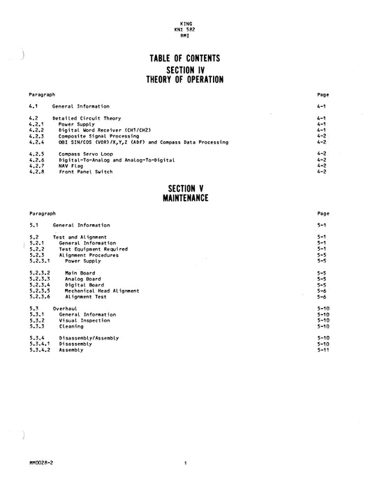 King KNI-582 Radio Magnetic Indicator Maintenance, Overhaul, Installation Manual