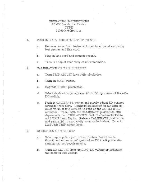 Bendix AC-DC Insulation Tester 60B4-1/1106904 Operating Instructions R012-9