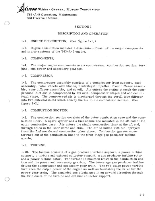 Allison T63-A-5 Gas Turbine Engine Operation, Maintenance, Overhaul Pub. No. 3W2