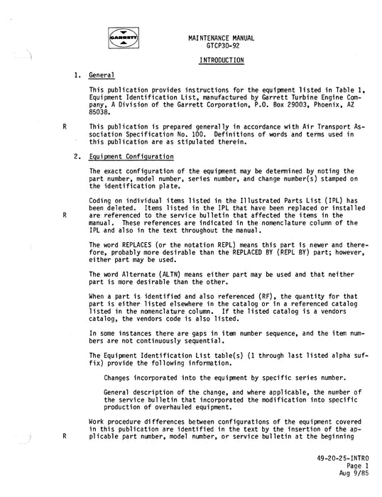 Garrett GTCP30-90, -92C Maintenance Manual 49-20-25