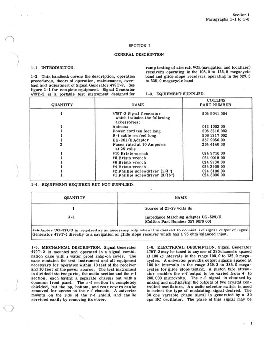 Collins 479T-2 Signal Generator Instruction Book 520 9827 00