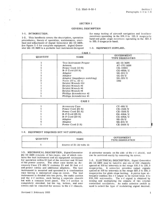 Collins Signal Generator SG-13/ARN Service & Overhaul TO 33A1-8-50-1