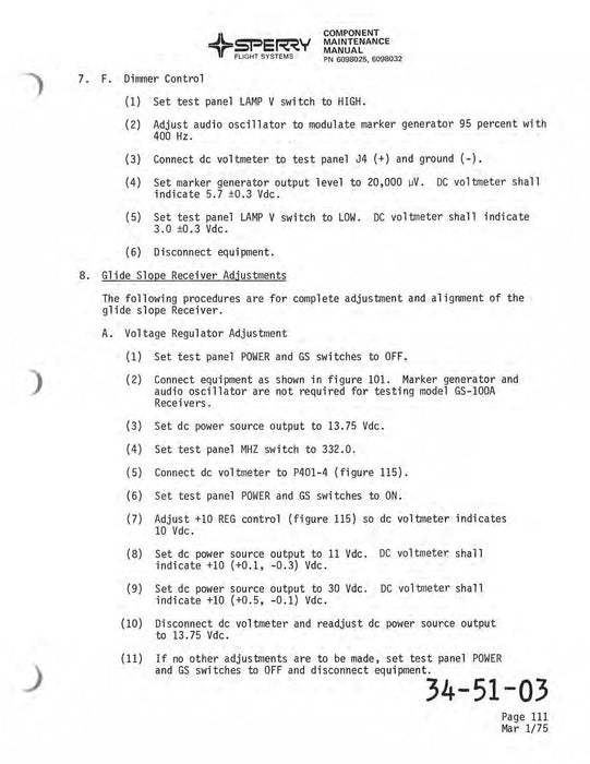 Sperry GS-100A/B Glide Slope Receiver Component Maintenance with Parts 13-3812-02