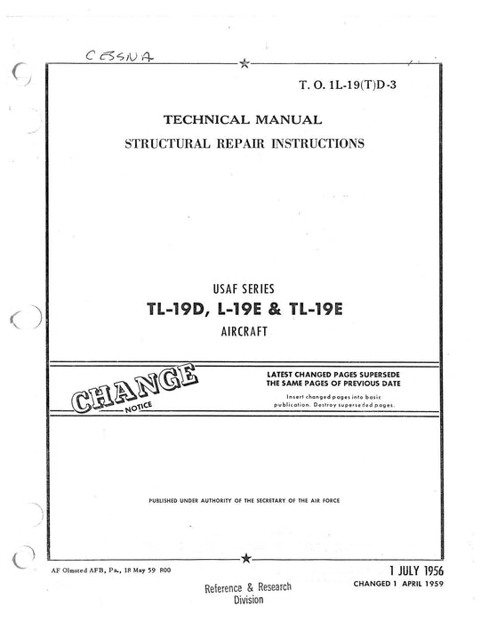 Cessna USAF TL-19D, L-19E, TL-19E Structural Repair Instructions (1-1L-19(T)D-3)