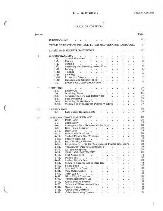Cessna TL-19D Series 1956 Maintenance Instructions Ground Handling, Servicing, and Airframe   (1L-19(T)D-2-2)