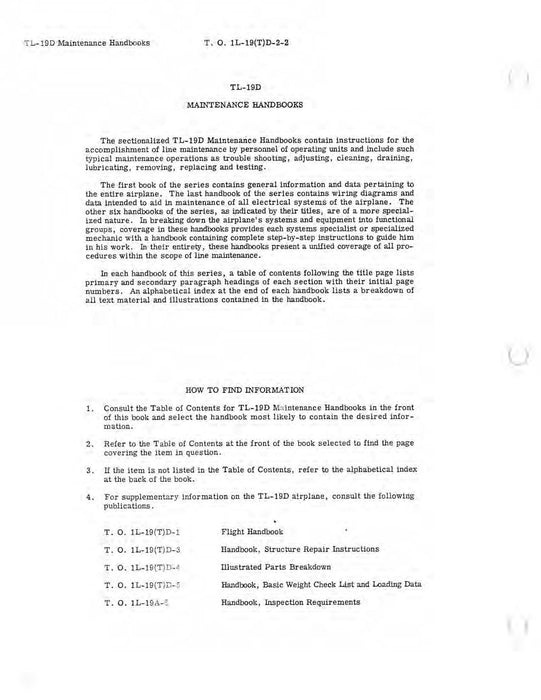 Cessna TL-19D Series 1956 Maintenance Instructions Ground Handling, Servicing, and Airframe   (1L-19(T)D-2-2)