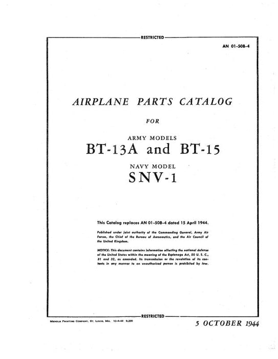 Vultee, Consolidated BT-13A & BT-15 Army 1944 Parts Catalog (AN-01-50B-4)