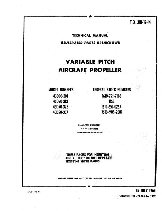 Hamilton Standard 43D50 Variable Pitch Props1965 Illustrated Parts Catalog (3H1-12-14)