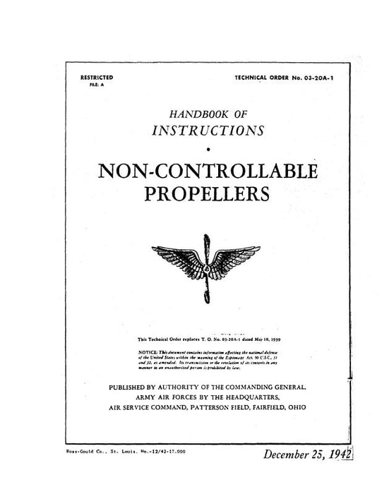 Hamilton Standard Non-Controllable Propellers Handbook Of Instructions (03-20A-1)