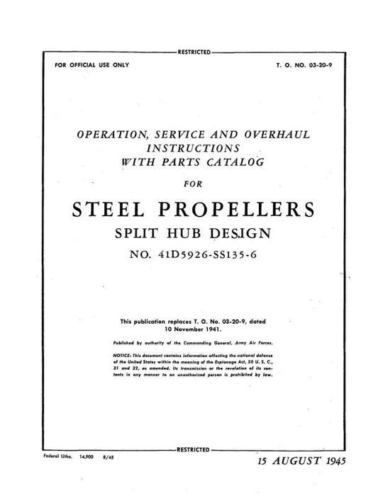 McCauley Propellers Steel Props No 41D5926-SS135-6 Ops, Service, Overhaul, Parts (3/20/2009)