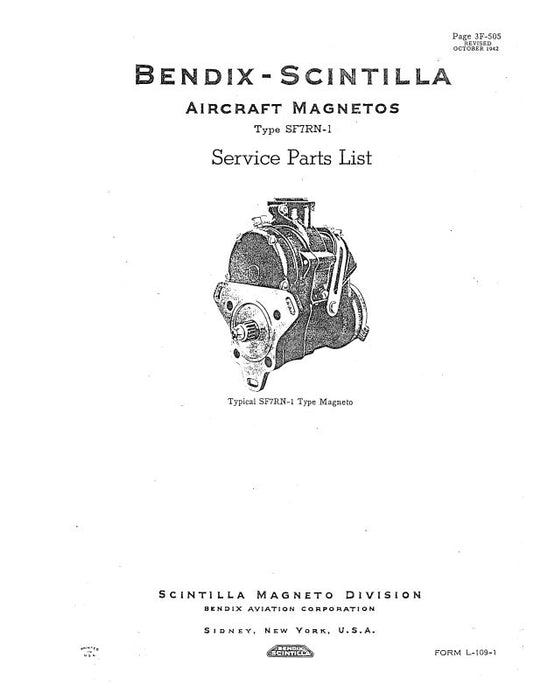 Bendix SF7RN Magnetos 1943 Service Instructions Manual (BXSF7SRN-143SC)