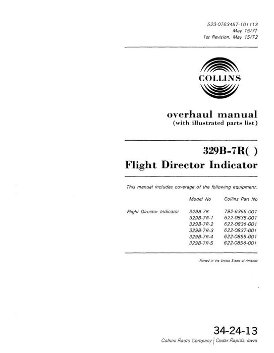 Collins 329B-7R( ) 1971 Overhaul Manual (With Illustrated Parts List) (523-0763457-101)