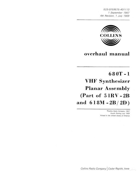 Collins 51RV-2B,618M-2B-2D 1969 Overhaul Manual (523-0759575-401)