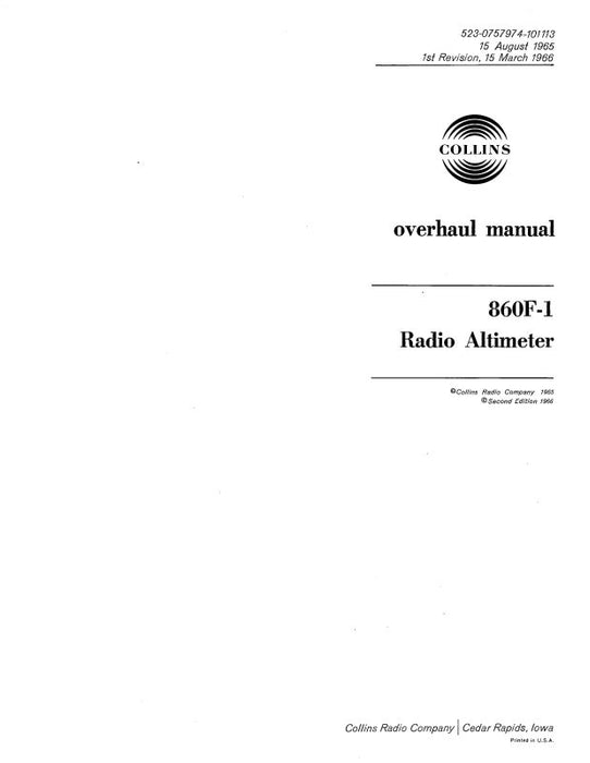 Collins 860F-1 Radio Altimeter Overhaul Manual (523-0757974-101)