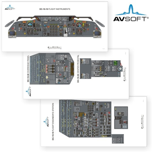 Avsoft DC-10-10 Cockpit Posters (Set of 3 Posters)