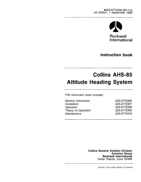 Collins AHS-85 Attitude Heading System Instruction Book (523-0772305-001)