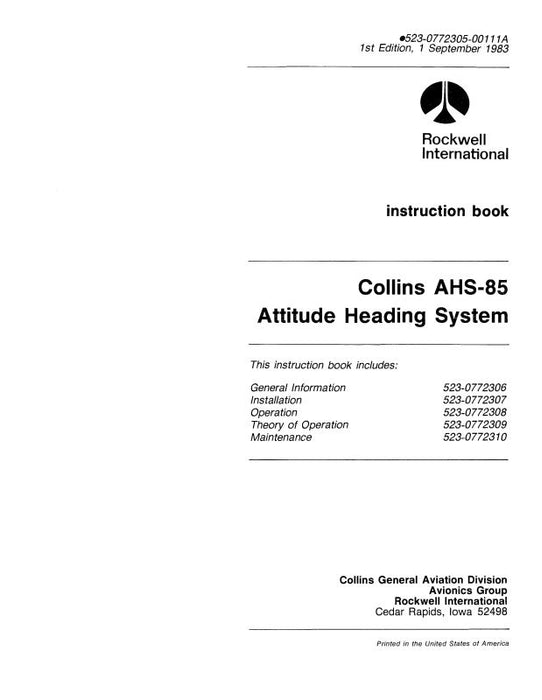 Collins AHS-85 Attitude Heading System Instruction Book (523-0772305-001)