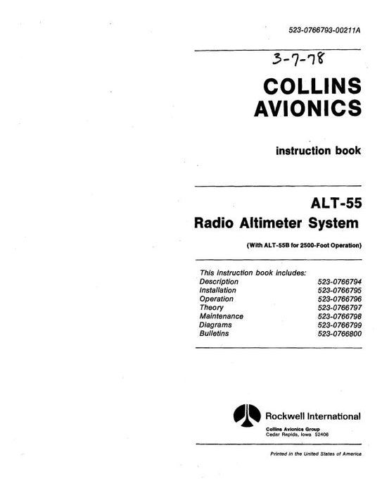 Collins ALT-55,ALT-55B&ALI-55-55A 1978 Instruction Book (523-0766794-003)