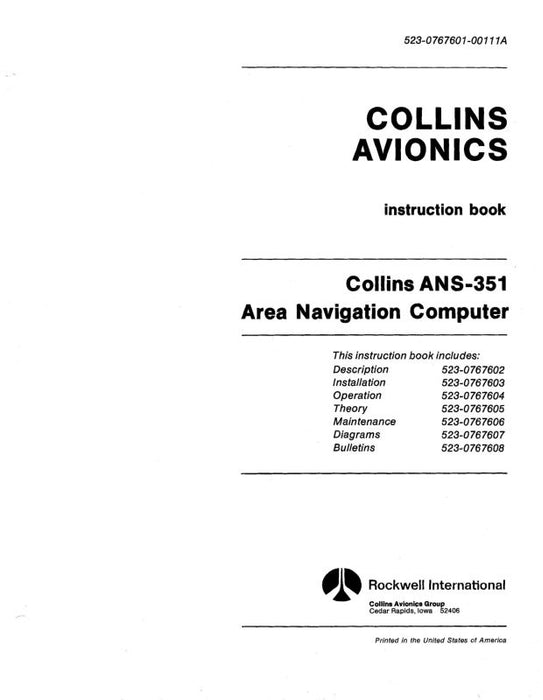 Collins ANS-351 Area Navigation Computer Instruction Book (523-0767602-001118)