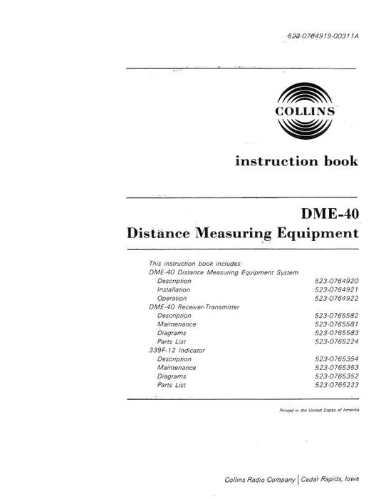 Collins DME-40 1974 Instruction Book (523-0764919-103)