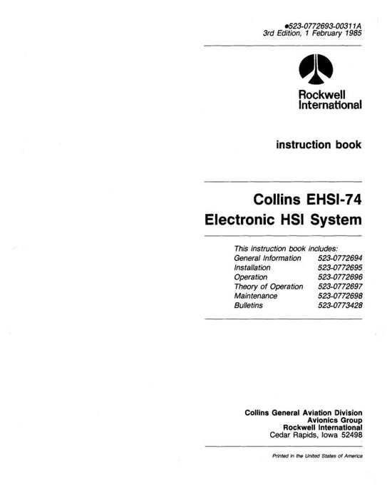Collins EHSI-74 Electronic HSI SysHPU74 Instruction Book (523-0772693-003)