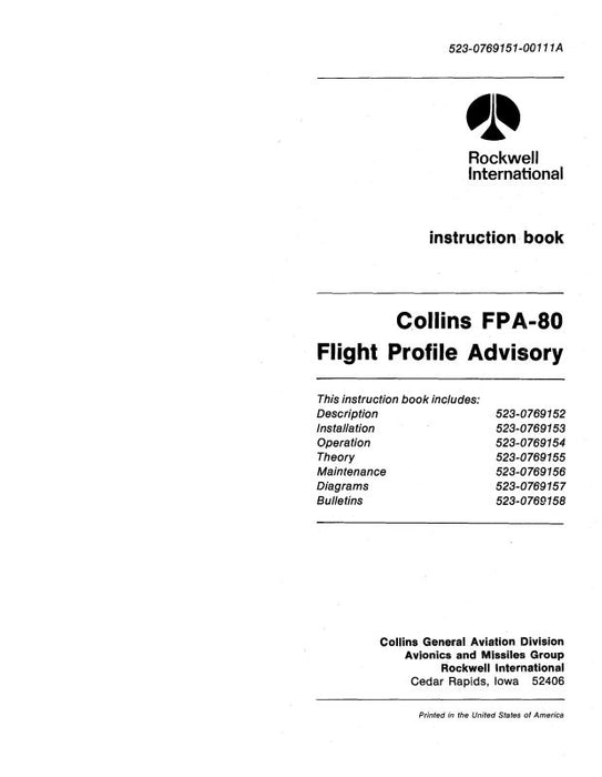 Collins FPA-80 Flight Profile Advisory Instruction Book (523-0769151-001)