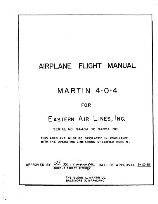 Martin  404 1951 Flight Manual