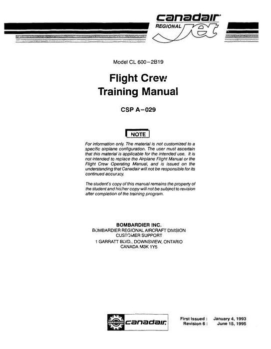 Canadair Jet CL 600-2B19 CRJ Flight Crew Flight Crew Training Manual