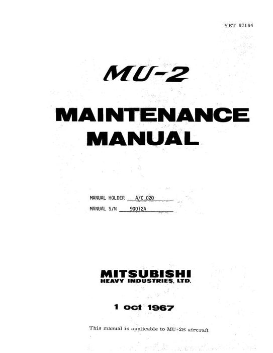 Mitsubishi Heavy Industries MU-2 Series 1967 Maintenance Manual