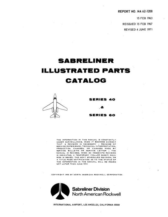 North American Sabreliner Series 40 & 60 1963 Illustrated Parts Catalog