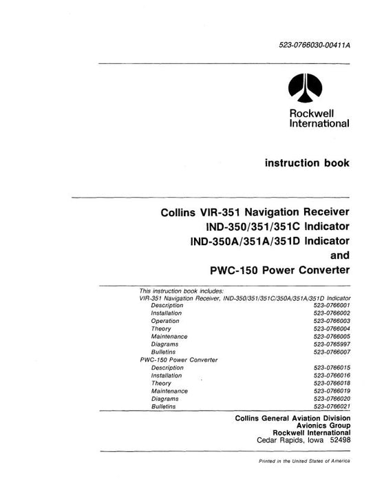 Collins VIR351,IND-350-351-351C,PWC150 Instruction (523-0766030-003)