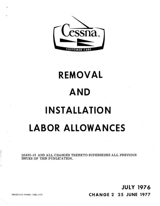 Cessna Removal & Installation Labor Allowances (D5433-2-13)